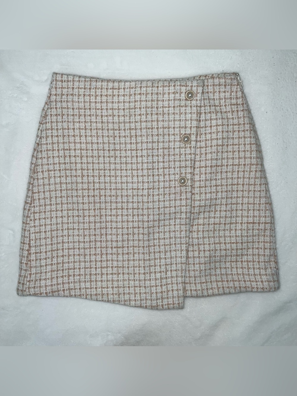 Marc New York Beige Tweed Plaid Button-Front Mini Skirt